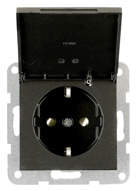 Socket outlet, flap cover, cage clamps, black_1