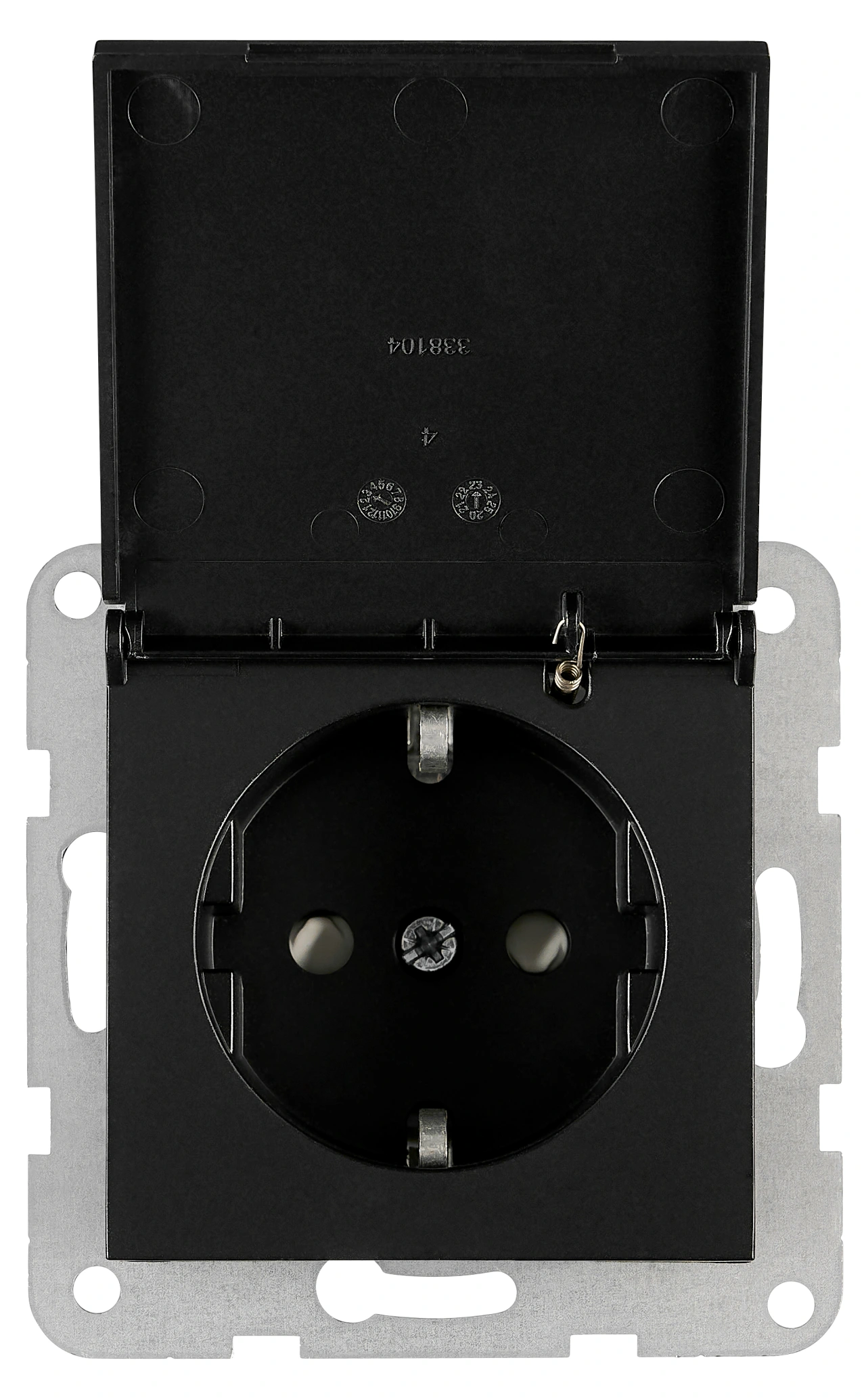 Socket outlet, flap cover, screw clamps, black