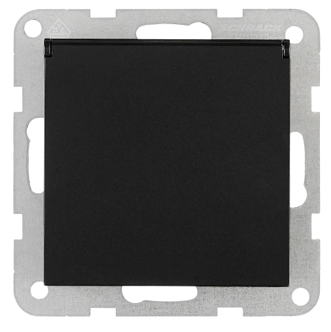 Socket outlet, flap cover, screw clamps, black_1