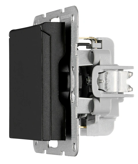 Socket outlet, flap cover, screw clamps, black_4