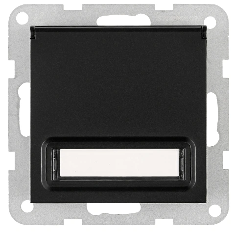 Socket outlet, flap cover, labeling field, cage clam, black_1