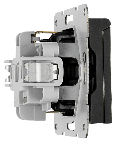 Socket outlet, flap cover, labeling field, cage clam, black_4