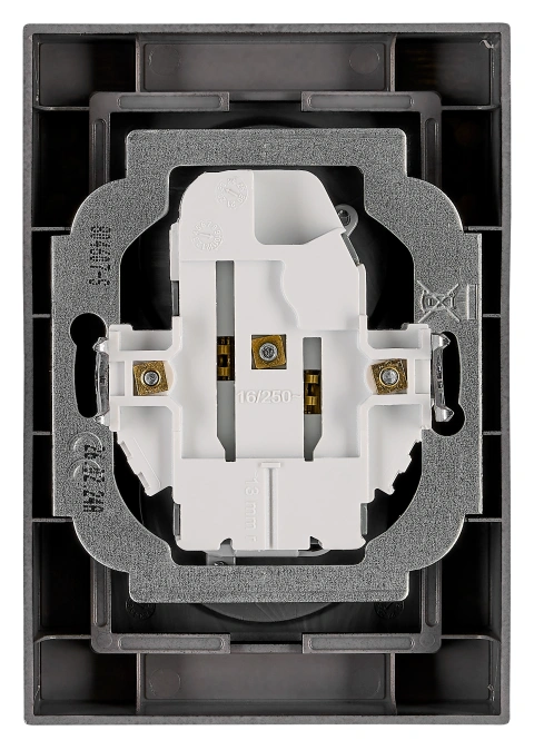 Pin compact socket outlet 2x2P+E, 45° turned, cage cl, black_2