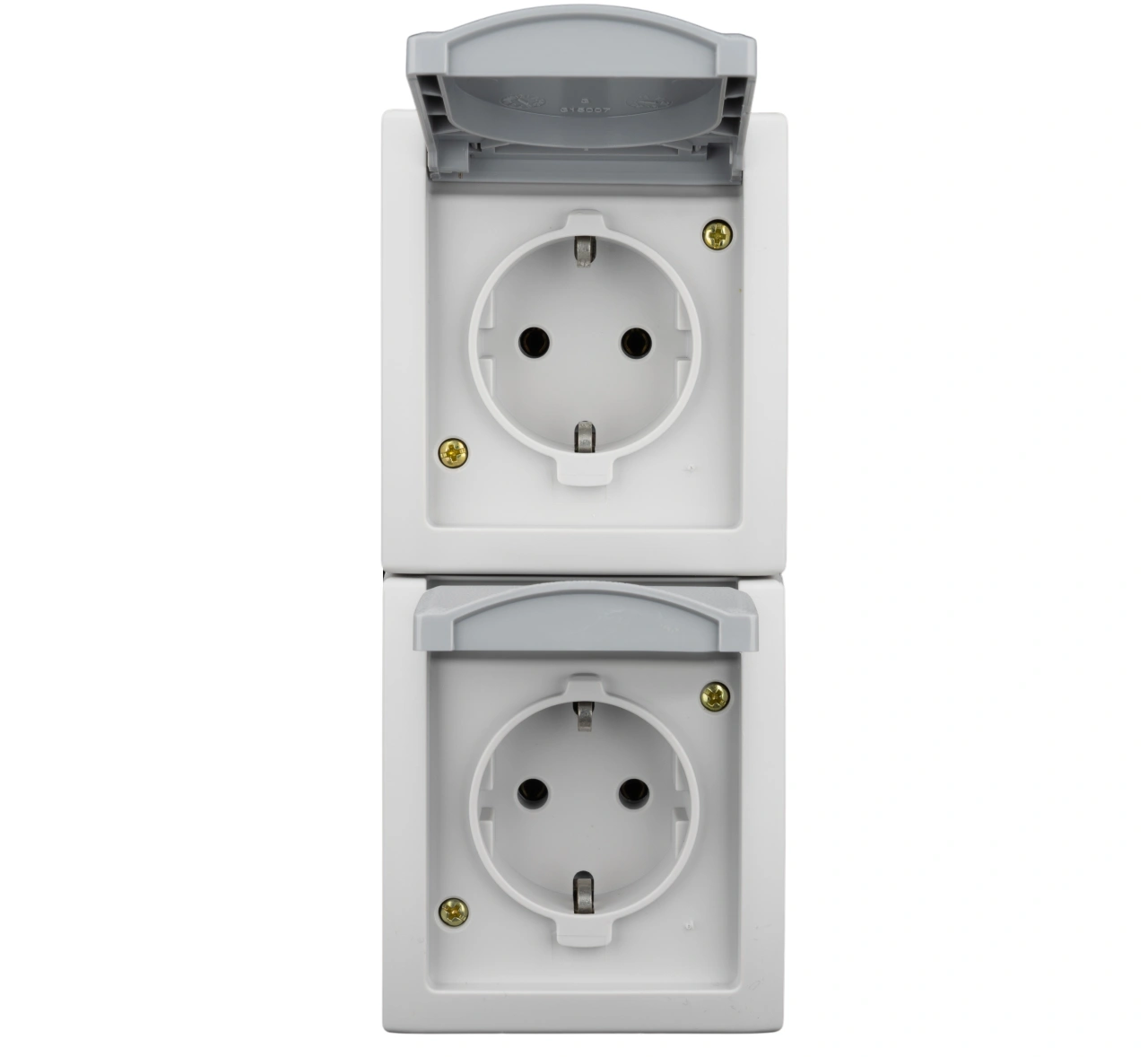 Priză dublă PE+capac, 16A, vertical, PT, cl.elastice, IP54