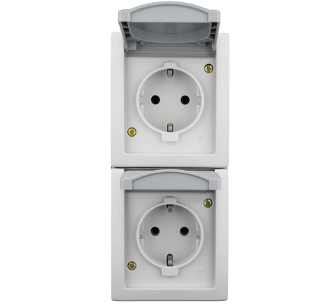 Priză dublă PE+capac, 16A, vertical, PT, cl.elastice, IP54