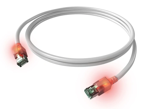 Patchcablu Cat6a cu LED ecranat RJ45 alb 10GB 2m