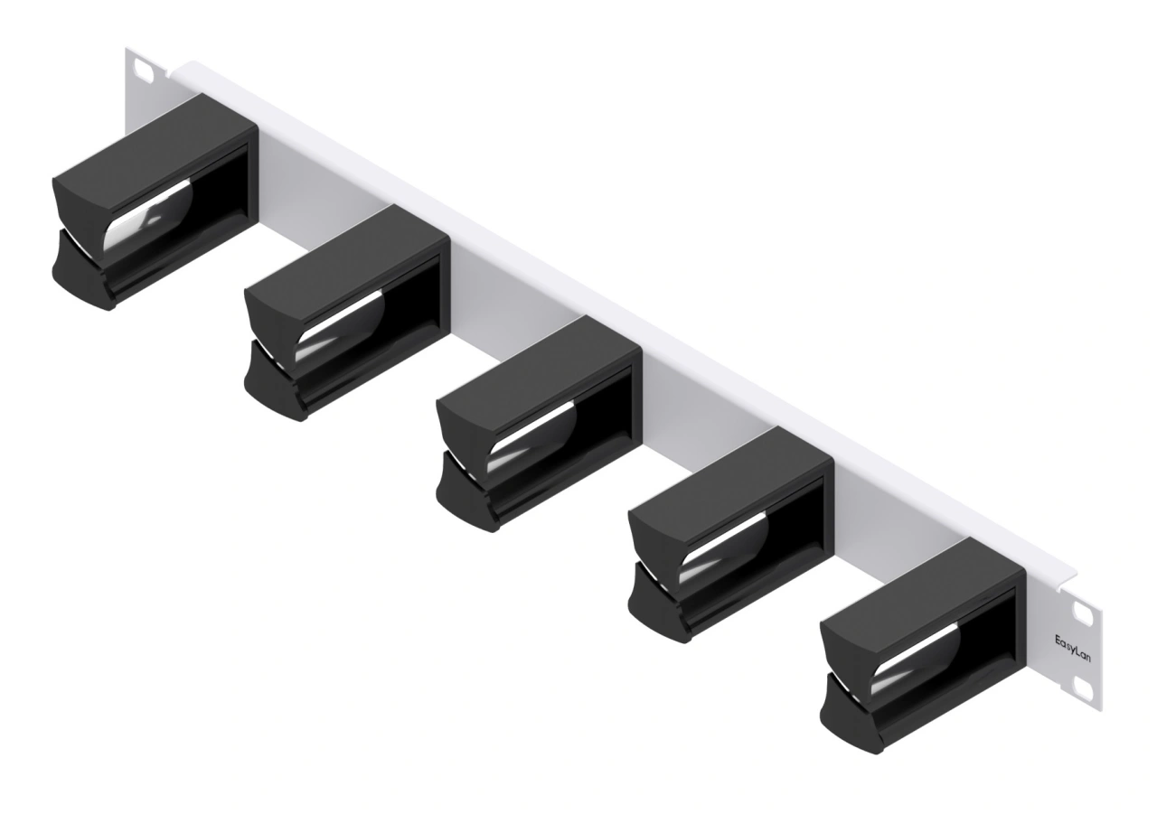 Routing Panel 1U with 5 plastic Cable Clamps 75mm, limited