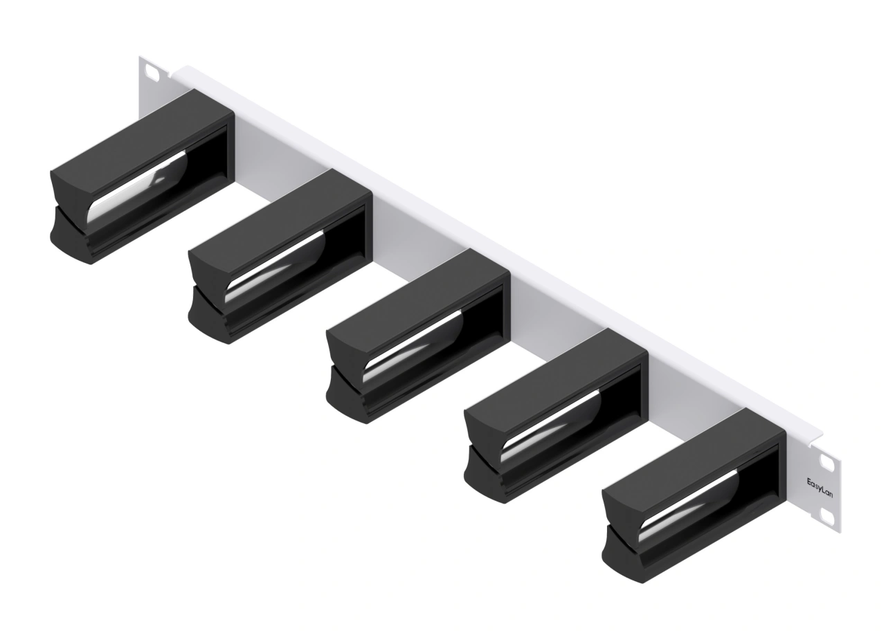 Routing Panel 1U with 5 plastic Cable Clamps 100mm, limited