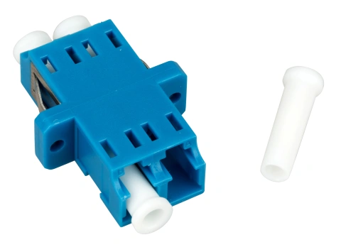 Cuplă LC Duplex,Plastic,Singlemode,zirc.,flanşă,albstr.,ECO