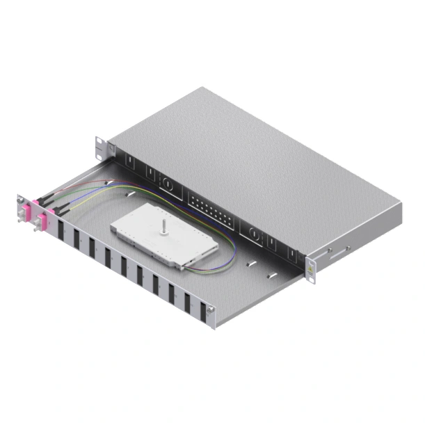 Splicebox, 4 fibre,SC,50/125µm OM4, culisant,19",1UV