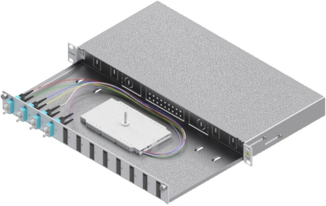 Splicebox, 8 fibre,SC,50/125µm OM3, culisant,19",1UV