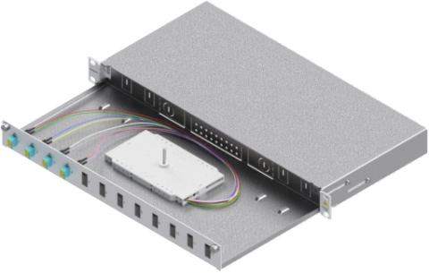 Splicebox, 8 fibre,LC,50/125µm OM3, culisant,19",1UV
