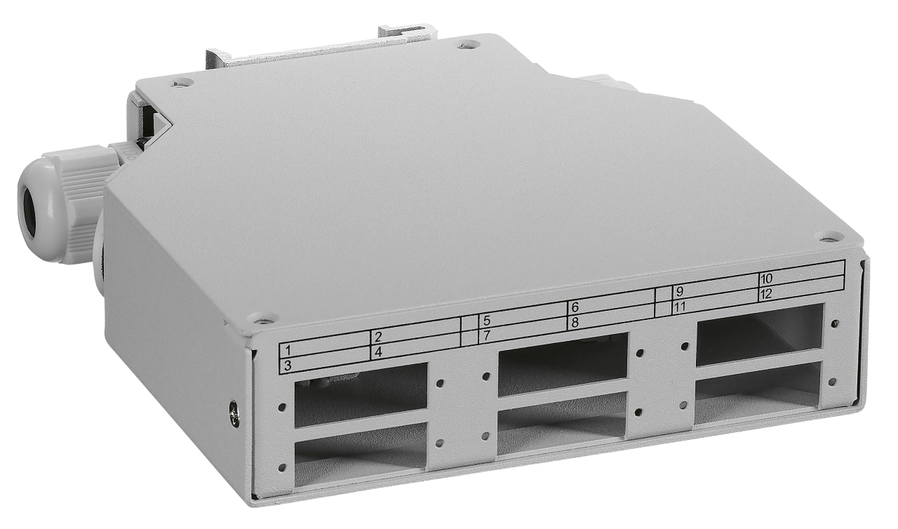 Splicebox FO pt șină DIN, gol, 6 SC-Duplex, RAL7035