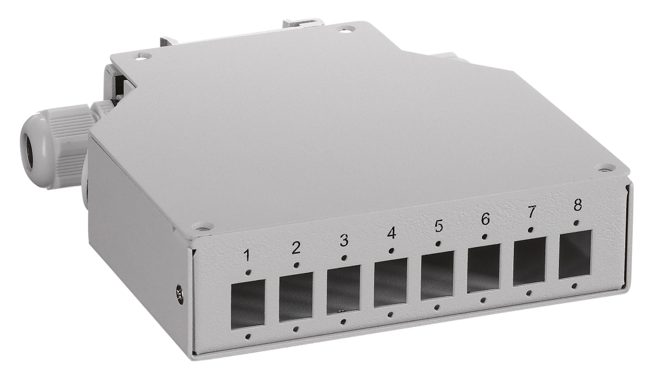 Splicebox FO pt șină DIN, gol, 6 LC-Duplex, RAL7035