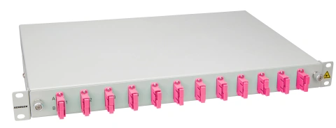 Splicebox, 12 fibre,SC,50/125µm OM4, culisant,19",1UV , ECO