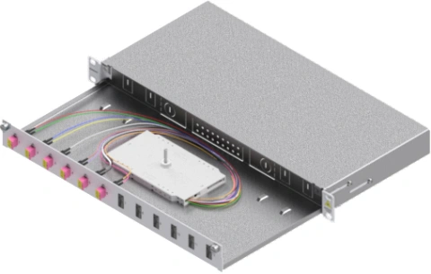 Splicebox, 12 fibre,LC,50/125µm OM4, culisant,19",1UV