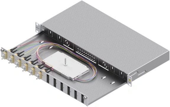 Splicebox, 12 fibre,SC,50/125µm OM2, culisant,19",1UV