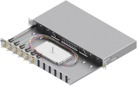 Splicebox, 12 fibre,SC,50/125µm OM2, culisant,19",1UV