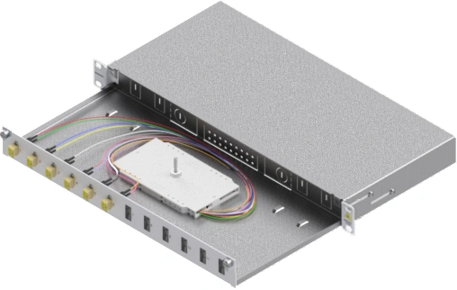 Splicebox, 12 fibre,LC,50/125µm OM2, culisant,19",1UV
