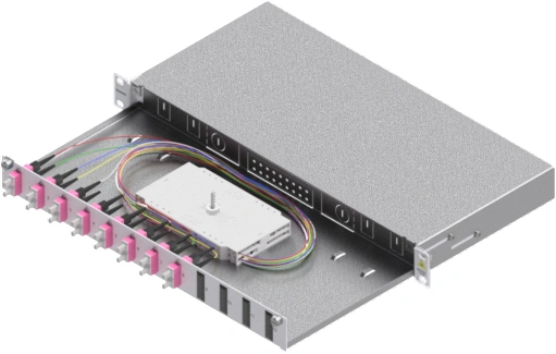 Splicebox, 16 fibre,SC,50/125µm OM4, culisant,19",1UV