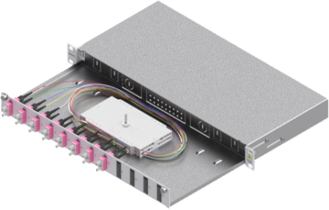 Splicebox, 16 fibre,SC,50/125µm OM4, culisant,19",1UV