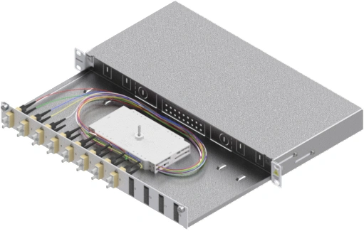 Splicebox, 16 fibre,SC,50/125µm OM2, culisant,19",1UV