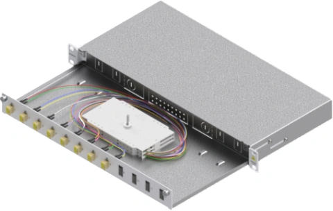 Splicebox, 16 fibre,LC,50/125µm OM2, culisant,19",1UV