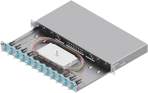 Splicebox, 24 fibre,SC,50/125µm OM3, culisant,19",1UV