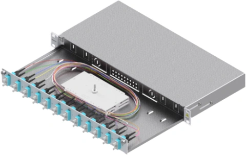 Splicebox, 24 fibre,SC,50/125µm OM3, culisant,19",1UV