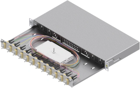Splicebox, 24 fibre,SC,50/125µm OM2, culisant,19",1UV