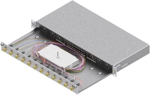 Splicebox, 24 fibre,LC,50/125µm OM2, culisant,19",1UV
