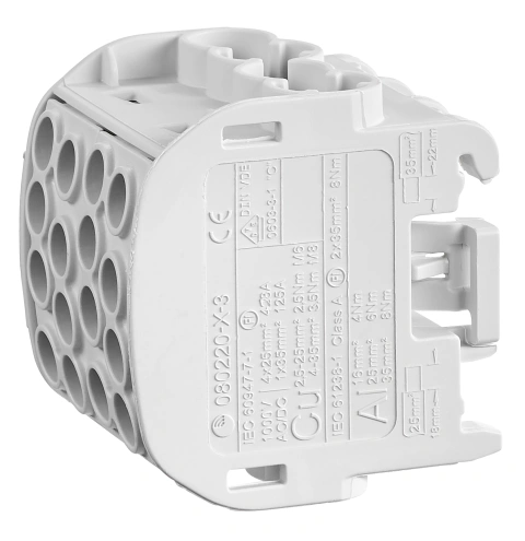 Clemă de derivaţie Cu-Al, 35mmp, 1p. 4in/4out izolată-gri_3