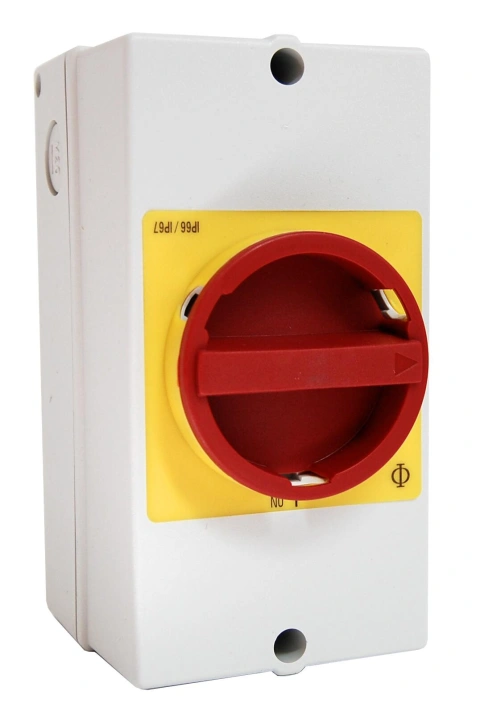 Comutator 0-1, 25A, 3p + 2 c.aux. + cleme PE