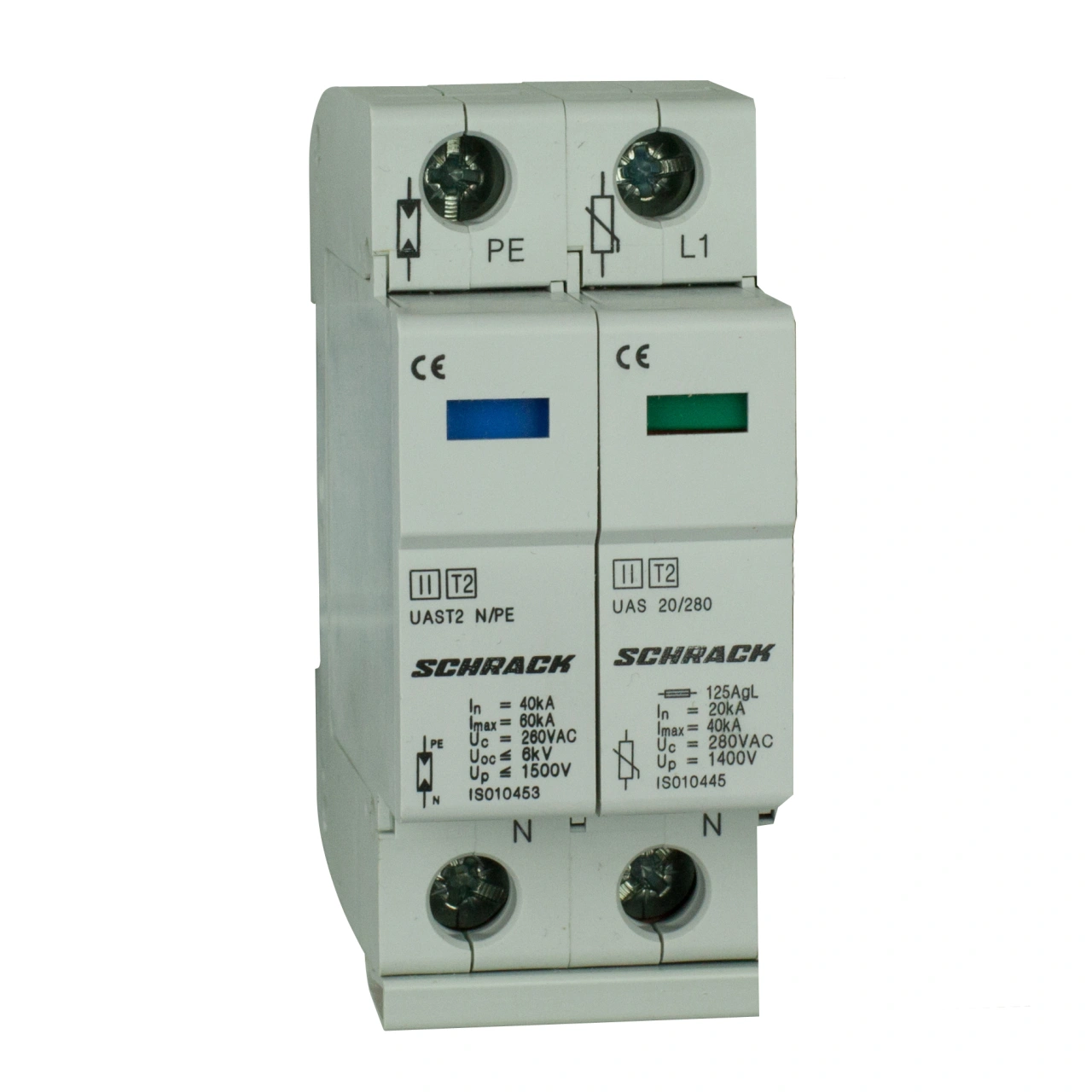 Descărcător complet, T2/C, 1+1, 20kA/280V - Seria UAS