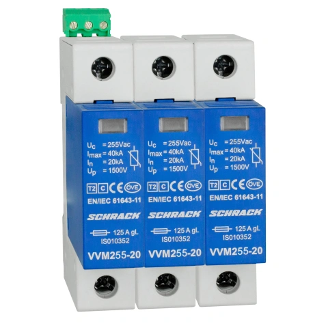 Set descărcător VARTEC C, pt. TN-C, 255V/20kA+cont. aux. 3+0