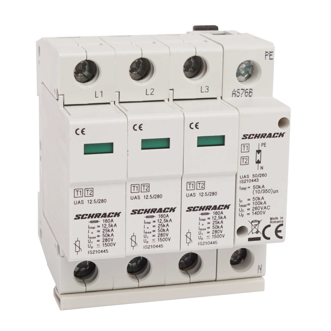 Descărcător complet T1+T2/BC,  TT, 12,5kA/280V - Seria UAS
