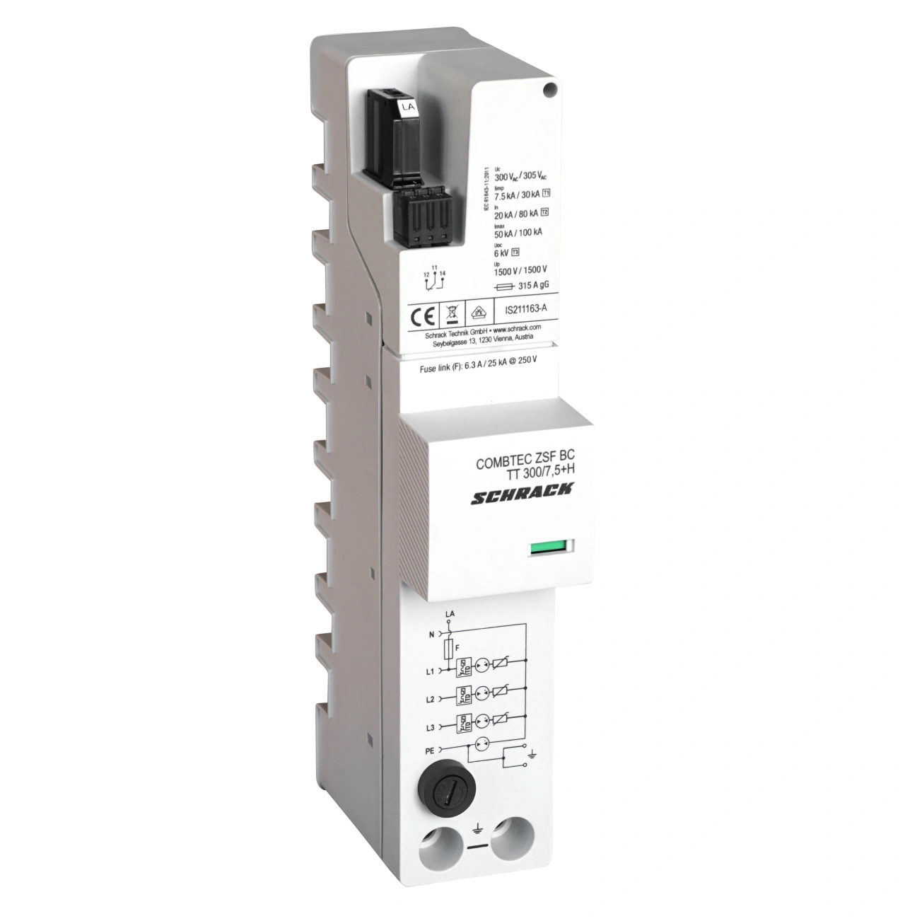 Surge arrester 3+1 TT,Cl.I+II+III,300V,7.5kA+RC + fuse
