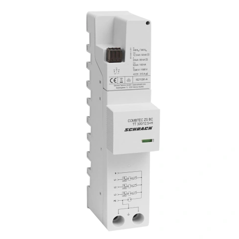 Surge arrester, 3+1 TT,Class I+II+III,300V,12.5kA+RC