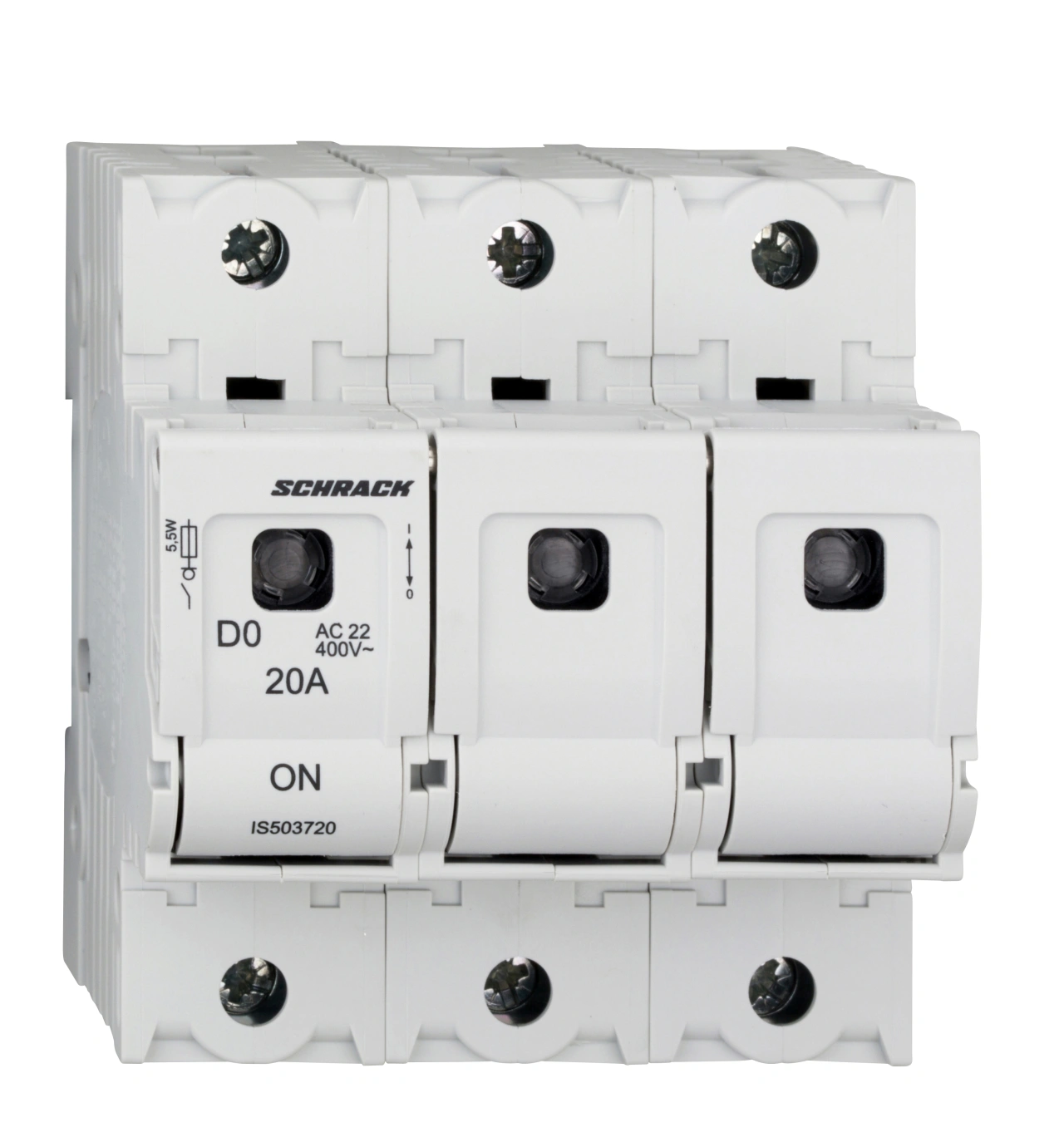 Soclu pentru portfuzibile D02, seria ARROW S, 3-poli, 20A
