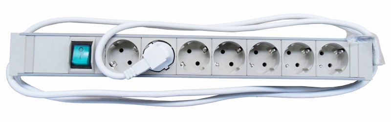 PDU 19", 7xSchuko+On/Off, profil PVC 1,25U, cablu 2m,RAL7035