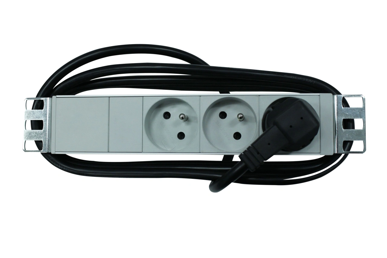 PDU 10", 3x UTE, profil ALU 1U, cablu conexiune 2m, RAL7035