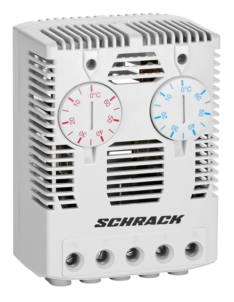 Termostat dublu, 1ND+1NI, 0°-60°C, montaj pe şină DIN