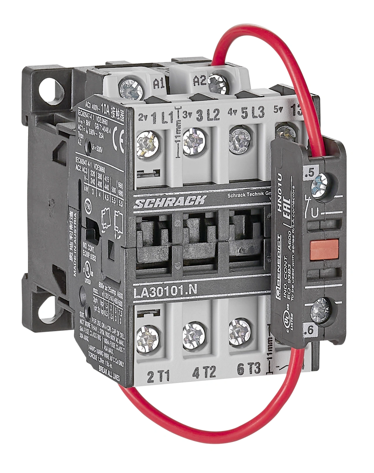 Contactor 3pole, 4kW, AC3, 10A, 24VDC + 1NO built in