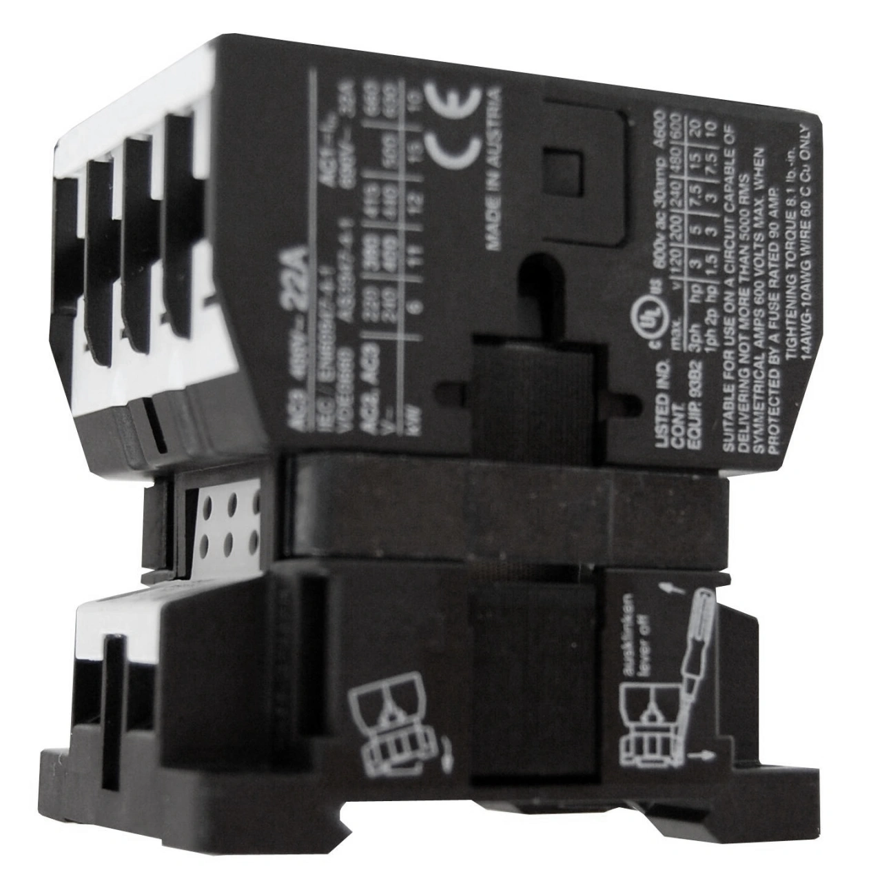 Contactor, 3poli, 11kW/22A AC3, 32A AC1, 1NC, 230VAC