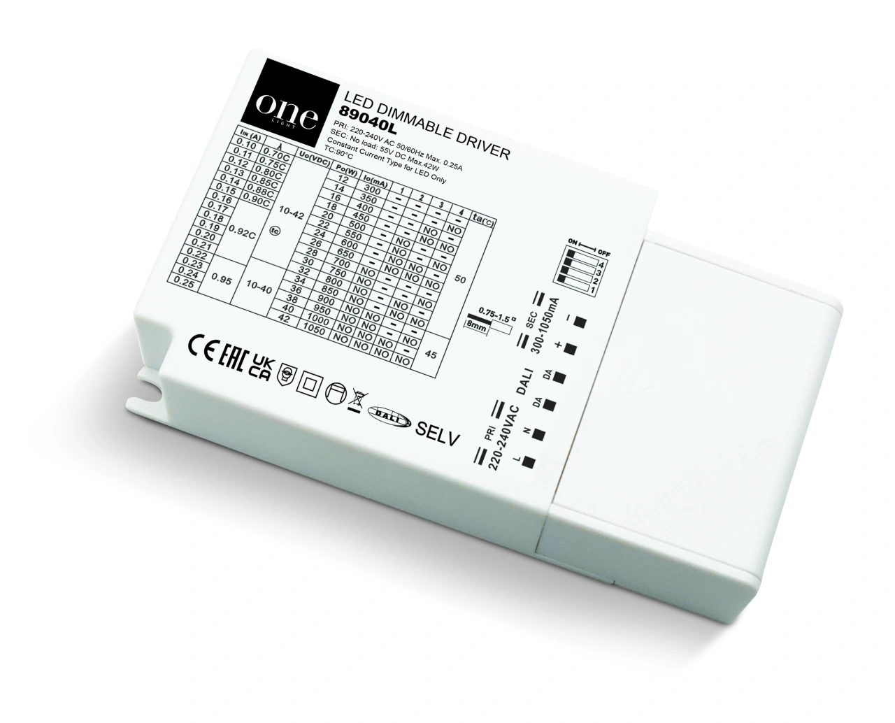 LED Driver 3-42W 300-1050mA IP20 DALI & Push to DIM 230V