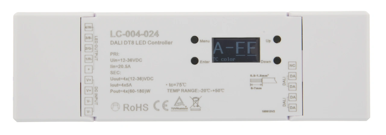 Dimer LED DALI PWM  4 canale | DT8 cu OLED Display