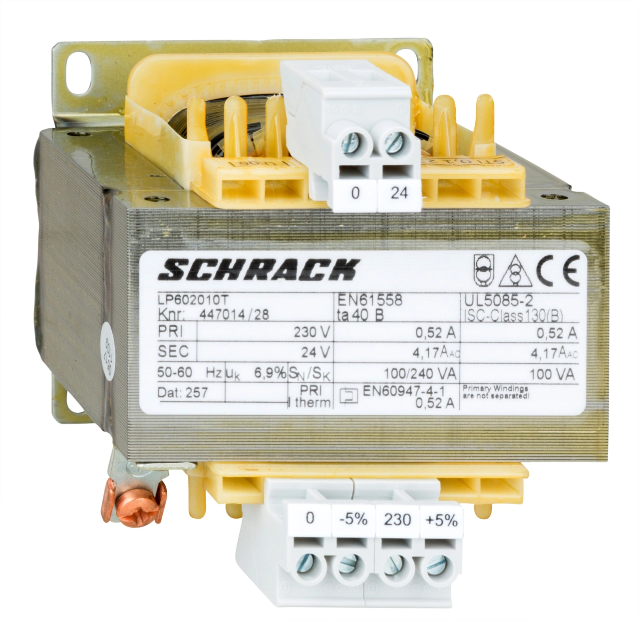 Transformator de comandă monofazat, 230V/24V, 100 VA, IP00