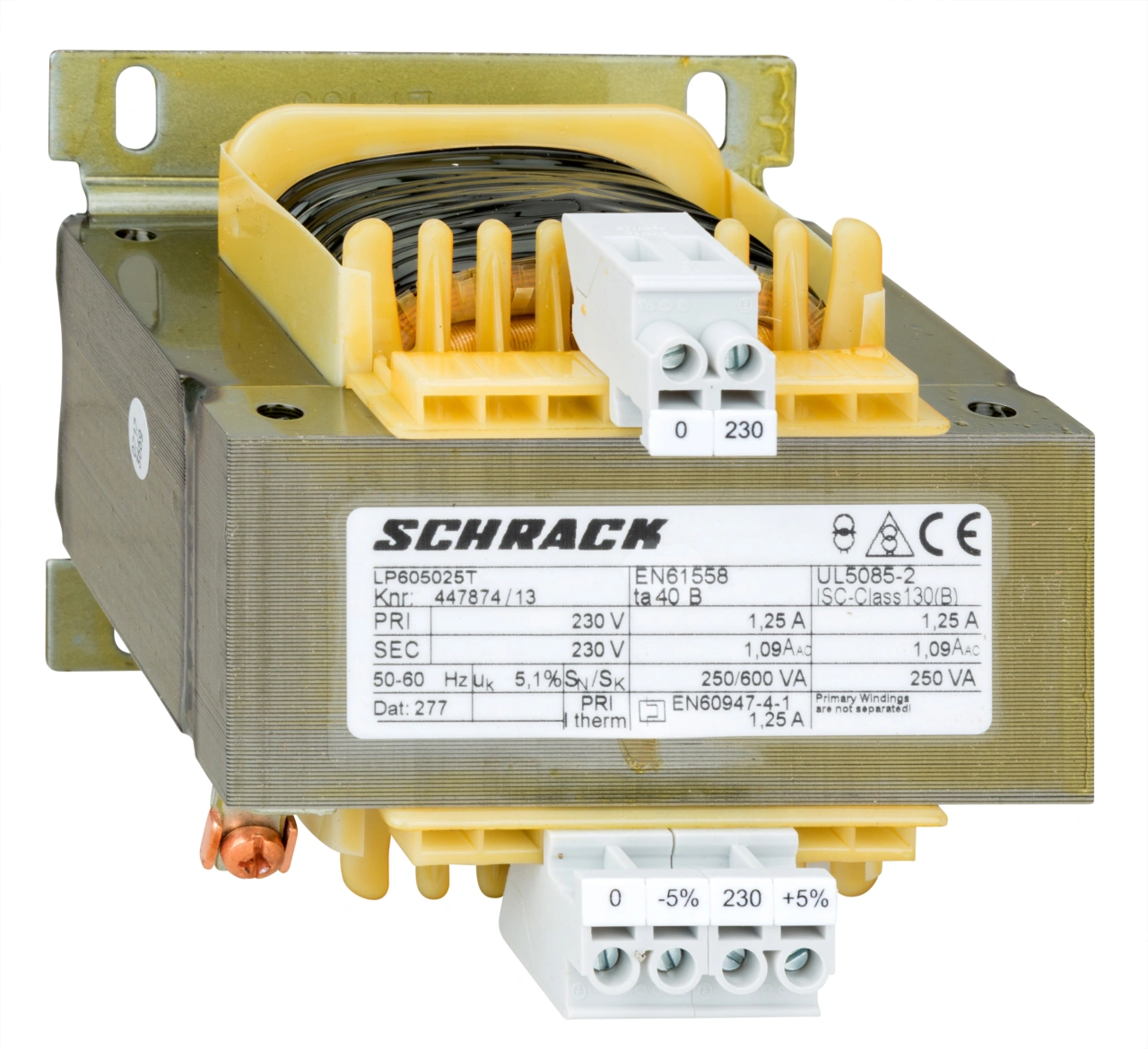 Transformator de comandă monofazat, 230V/230V, 250 VA, IP00