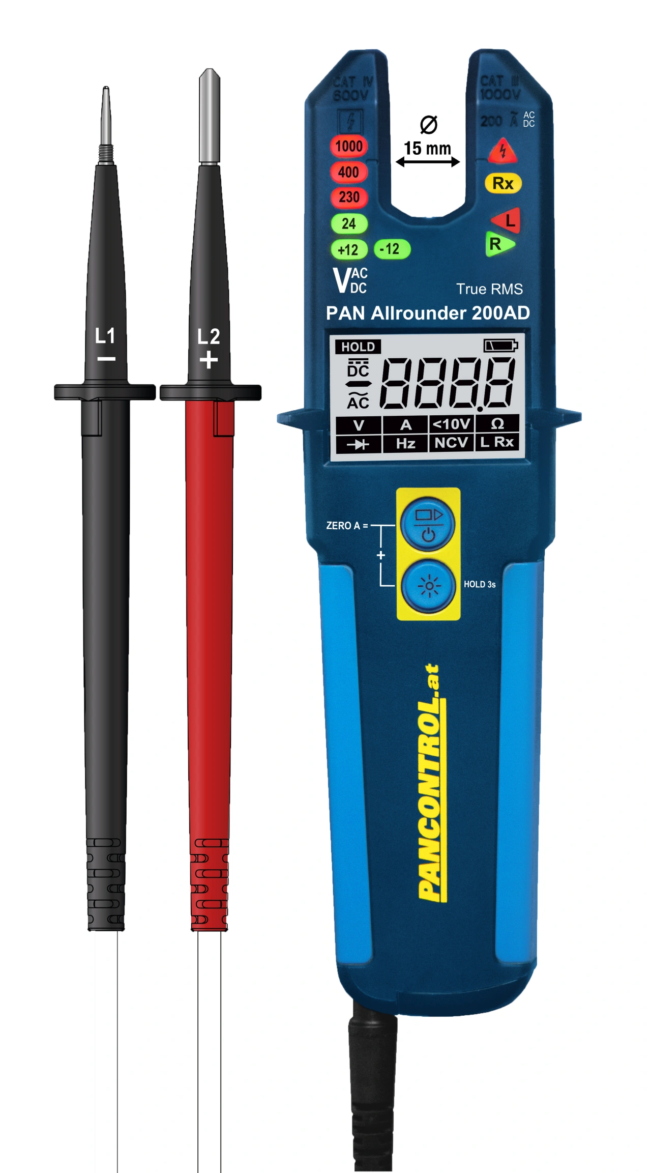 Current/ voltage tester LED+LCD 200A AC/DC, 1500VDC, 1000VAC