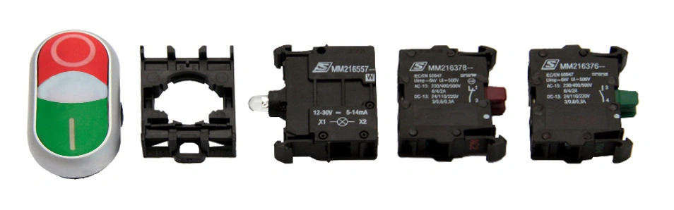 Set complet buton dublu rosu/verde 24V